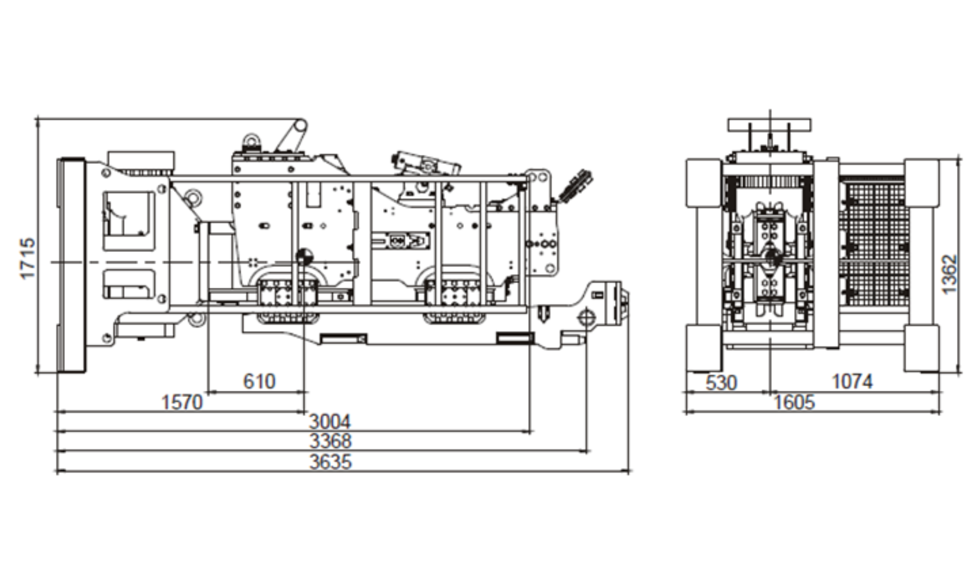 MRZV 36VV Vibratory Hammer specification drawing.
